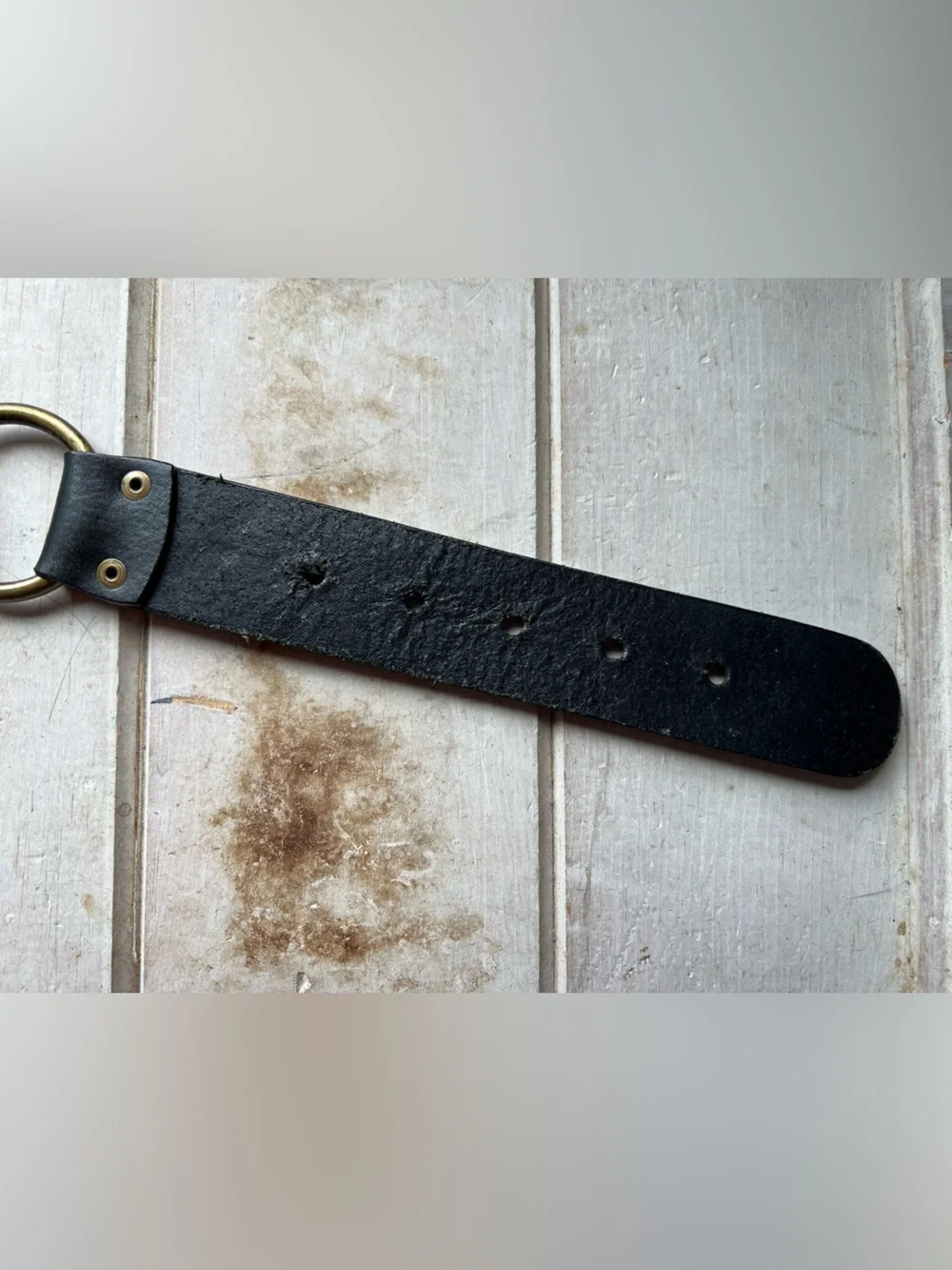 Hobo Wide Black and Brown Leather Waist Belt with Brass Ring